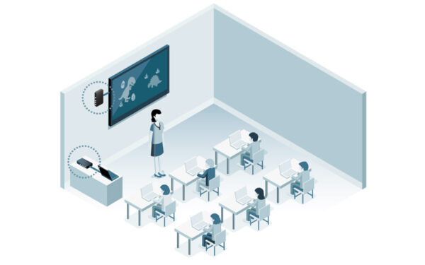 Diagram of teacher using Lightspeed 975 and Media Connector MCN in a classroom